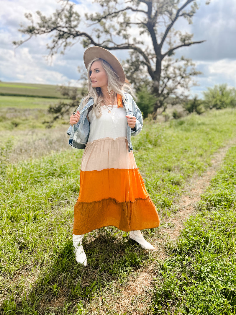 Multi Color Tiered Sleeveless Midi Dress