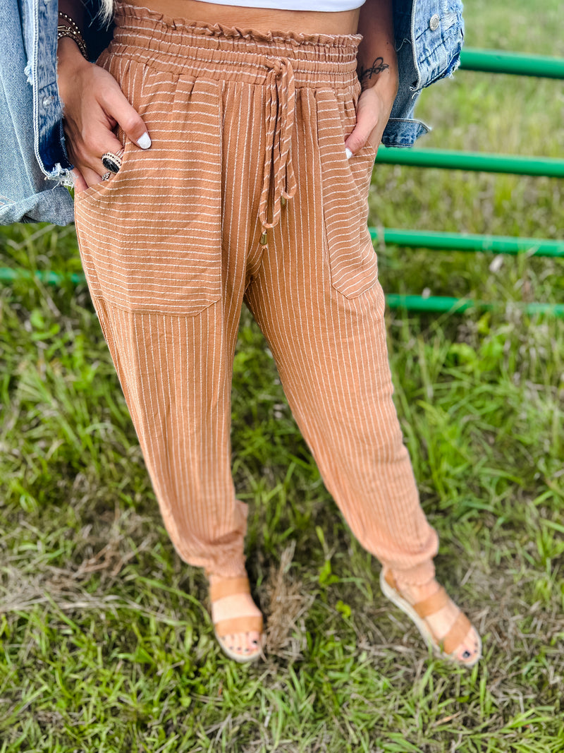 Striped Linen Jogger Pants