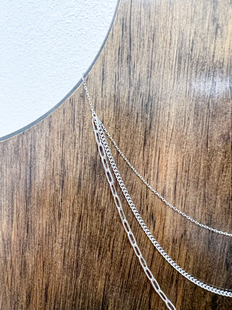 three layered silver chain necklace
