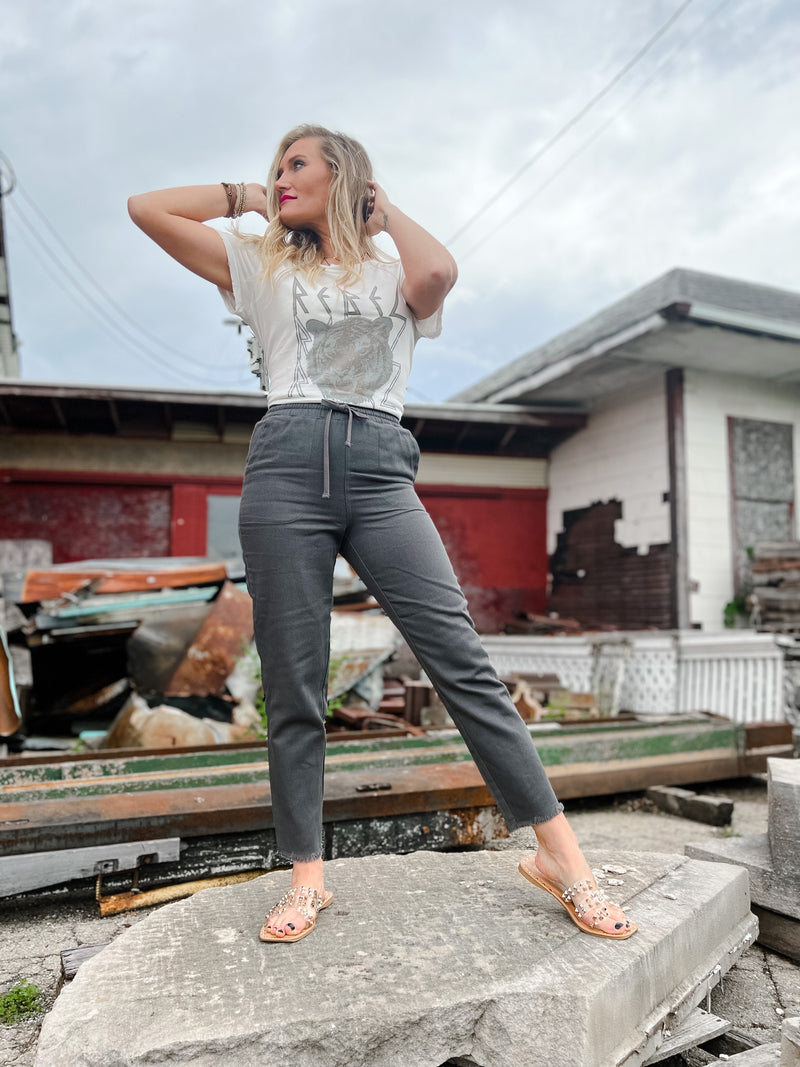 Charcoal twill straight leg pants